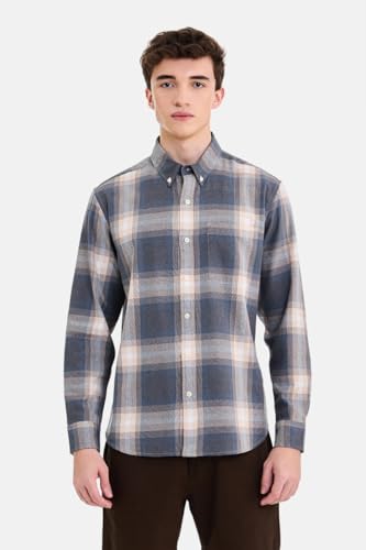 Image of SNITCH Men Casual Plus Size Shirt | Regular Fit Long Sleeve Spread Collar Plaid Pattern | 100% Cotton & Breathable Dobby Fabric for Casual Office Wear & Stylish Everyday Use