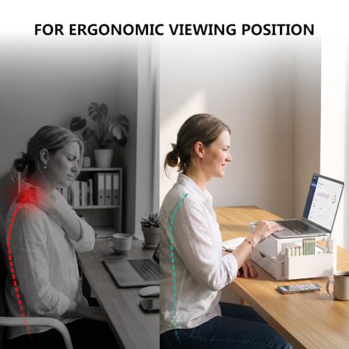 Image of WALI Desk Organizer with Drawer and Pen Holder, 3 Tier Computer Monitor Stand for Home Office Supplies, Laptop Stand Riser for Computer, Laptop, Printer(PTT004-W), 1 Pack, White