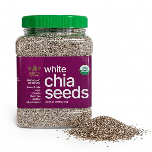 Golden Crown Organic White Chia Seeds - Gluten Free, Non GMO, Kosher & Vegan Chia Seeds Organic - Mild Flavor Suitable for Chia Puddings, Smoothies, Baking, Oatmeal, Yogurt, Sauces & Everyday Cooking, 24 Oz (1.5 Lb)