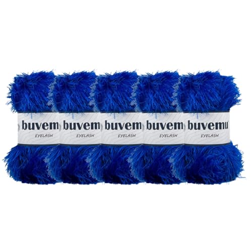 Buvemu Eyelash Fun Fur Yarn for Crochet, Knitting, Royal Blue, 5-Pack