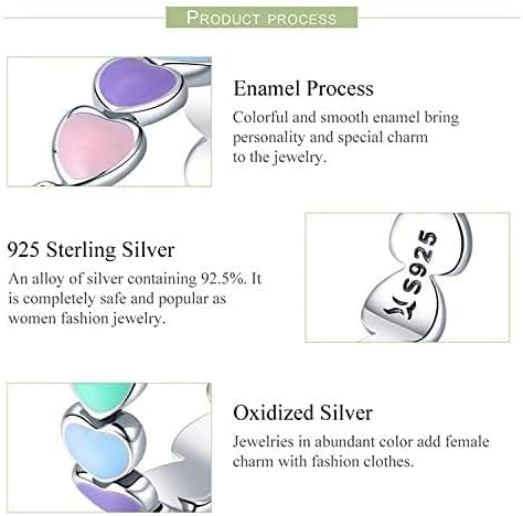 925 Sterling Silver Rainbow Heart Rings for Women Teen Girls Hypoallergenic Dainty Colorful Heart Finger Rings Promise Ring for Her Birthday Valentine's Day Christmas Gifts - Image 7