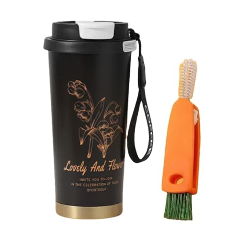 LUVDECO Reusable Thermal Coffee Cup 500ml Insulated Coffee Cup with Leakproof Lid Flower Travel Mug with Carrot Cleaning Brush 316 Stainless Steel Thermal Mug for Hot Cold Drinks Boys Girls Gifts