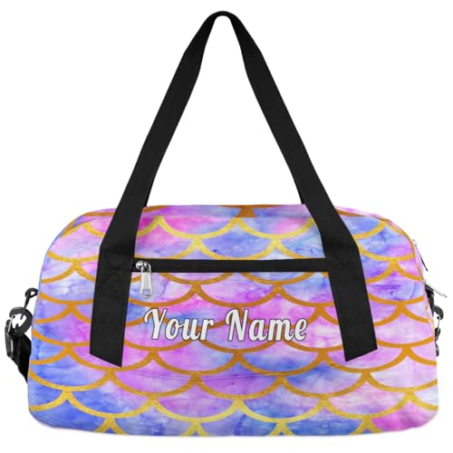 Personalized Kids Duffel Bag Galaxy Ocean Mermaid Scale,Custom Sport Gym Bag for Boys Girls,WWeekender Overnight Bags Travel Duffel Bag,Customized Kids Gift