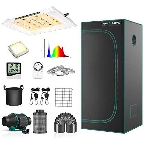 MARSHYDRO TS600W Grow Tent Kit Complete LED Grow Light 60x60x140cm Full Spectrum Indoor Grow Tent Kit Hydroponics Grow Tent 1680D Canvas with 10cm Ventilation Kit for Grow Setup Kit Grow House Cover