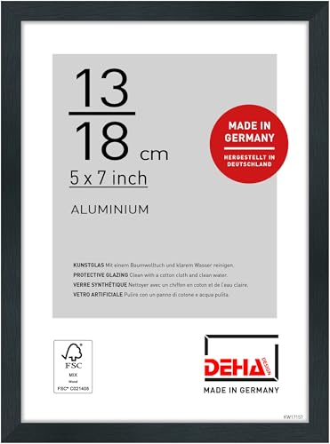 DEHA Design marco de fotos, 13 x 18 cm, Aluminio, Negro mate, Marco de fotospara colocaren formato vertical y apaisado, vidrio sintético irrompible, Tribeca