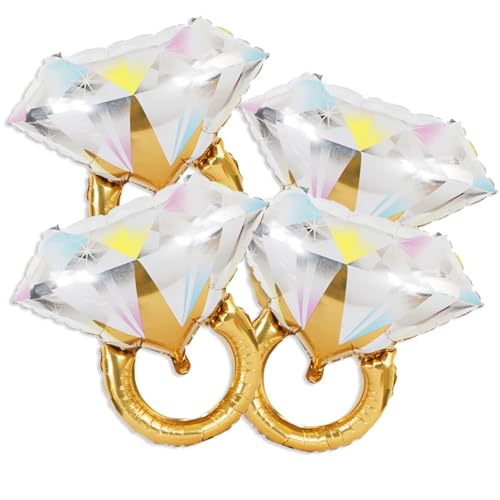Image of Gold Diamond Ring Balloons 4 Pcs,Foil Engagement Ring Balloons for Wedding