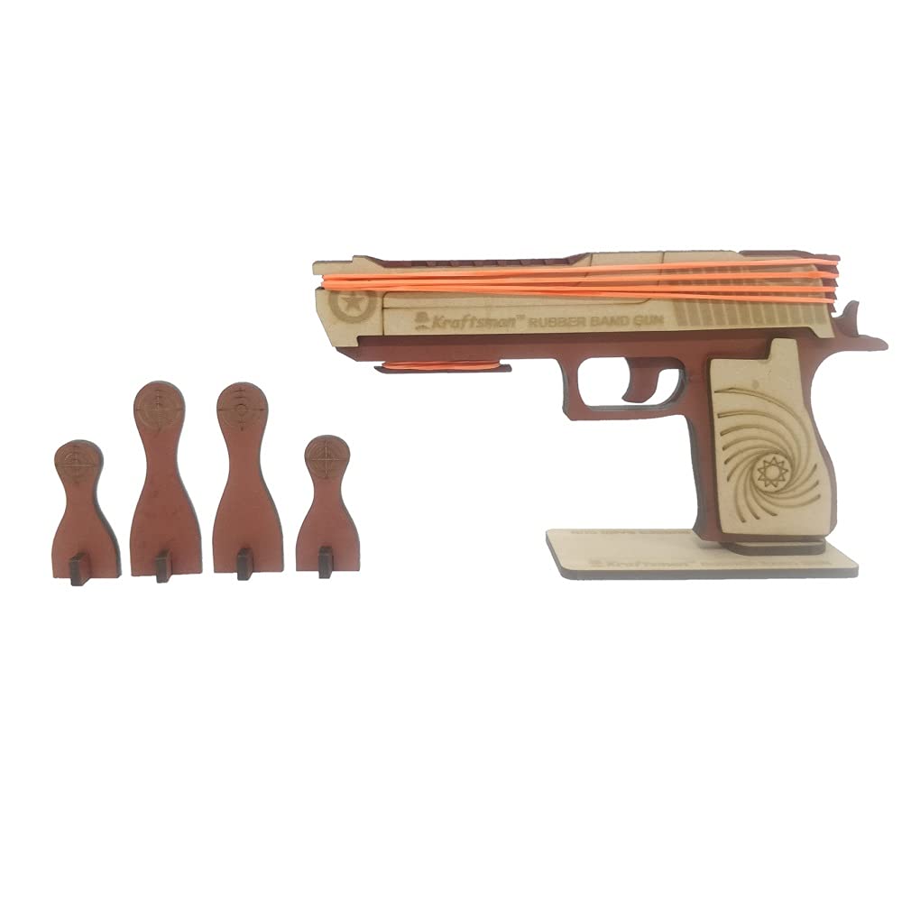 MilesMagic Wooden Rubber Band Gun Semi-Automatic | Shooting Toy Pistol for Kids & Adults Professional Game with Dummy Targets for Rapid Fire Shots Practice, Pretend Play (Top Beige and Base Dark) (B097HKV153) Amazon Price History, Amazon Price Tracker