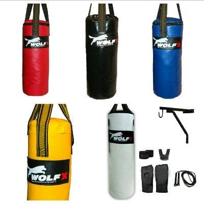 Wolfx Junior 2.5ft Filled Boxing Punch Bag Set Kids Training Gloves (Yellow)