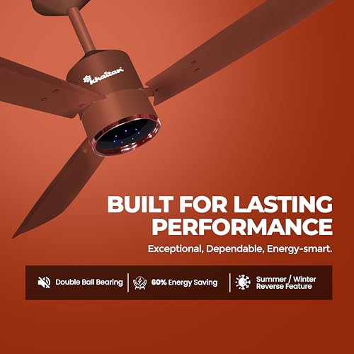 Image of Khaitan Ornate- 1200mm BLDC Ceiling Fan with Remote | 5 Star Rated | Durable & Long-lasting | Energy Saving | 3-Years Warranty | Pack of 1 | Timber Gold