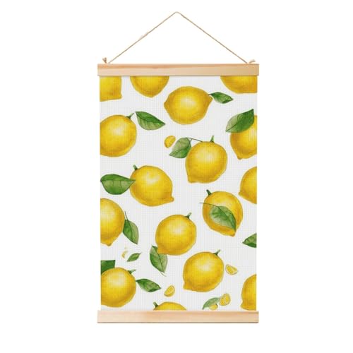 Poster mural moderne avec cadre bois jaune citron de 91,4x61 cm pour deco salon