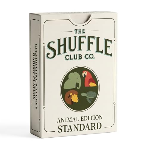 Shuffle Club Co Animal Playing Cards (Single Deck) Hand-Illustrated Wild Animal Deck | 310GSM Italian Linen Black-Core Poker Cards 54 + Game Guide | Gift for Animal Lovers