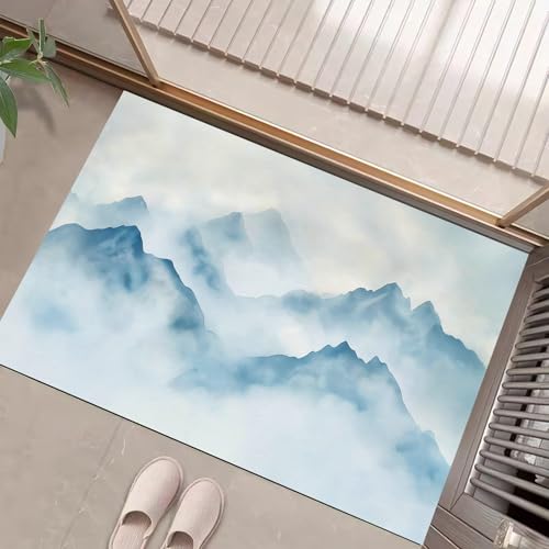 Tapis de porte 60x90cm montagne bleue imperméable et lavable