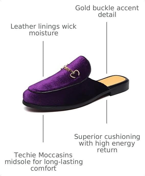 Image of FLQL Mens Shoes Luxury Velvet Gold Buckle Slip-on Penny Loafers Casual Smoking Slippers Indoor Outdoor Sandals Black Size 7-13