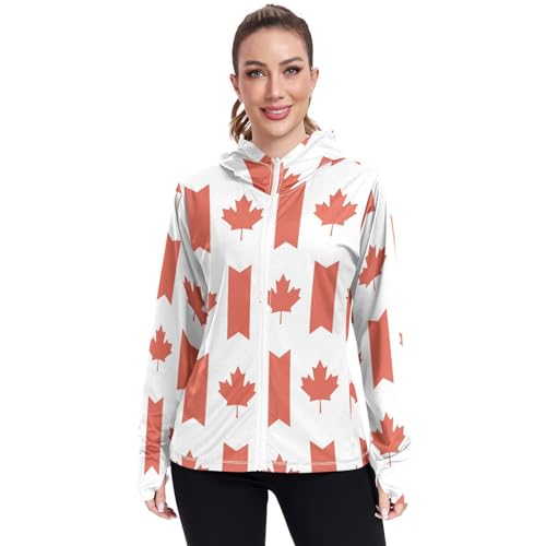 Canada Flag Women's UPF 50+ Sun Protection Hoodie Jacket Lightweight Long Sleeve Sun Shirt with Pocket Multicoloured