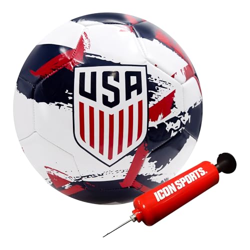 Icon Sports Officially Licensed US Soccer Federation Soccer Ball - USSF93BL White Size 5