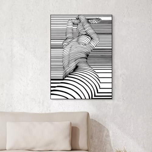 Tableau abstrait moderne femme noir et blanc toile HD 70x100 cm