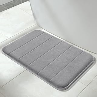 Yimobra Memory Foam Bath Mat, 43 x 61 cm, Soft and Comfortable, Super Water Absorption, Non-Slip, Thick, Machine Wash, Easier to Dry for Bathroom Floor Rug, Gray