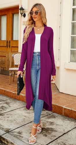 Image of Newchoice Womens Long Cardigan Summer Casual Draped Open Front Lightweight Long Sleeve Cardigan Duster with Pockets