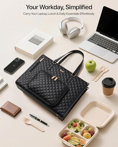Image of RIONTO Elaris Tote Bag for Women With Insulated Lunch Compartment | Upto 15.6 inch | Water Resistant Handbag | Laptop Bags for Woman Office use with Multiple Compartments - Black