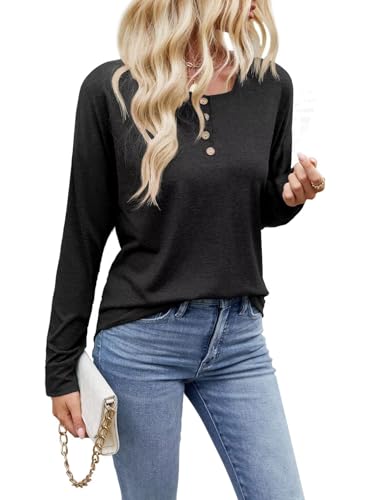 Womens Long Sleeve Tops Henley Loose Casual T Shirts Fall Women's Clothing Fashion Trendy 20253