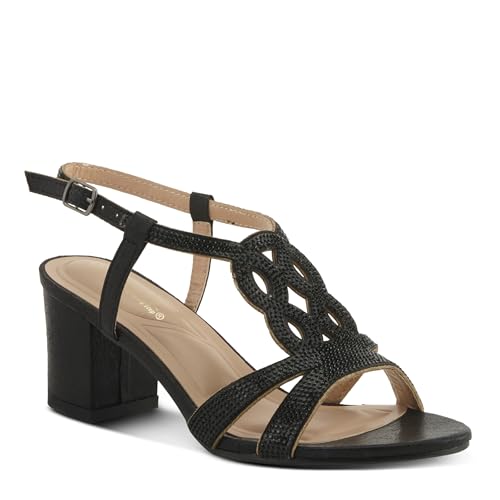 PATRIZIA Women's LILYANA Buckle Block Heel Sandals - T-Strap with Scrollwork Design, Elegant and Comfortable