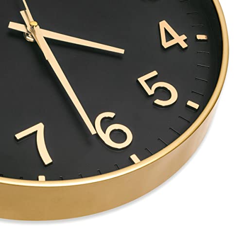 Image of HZDHCLH Black Wall Clocks Battery Operated,12 inch Silent Non Ticking Modern Clock for Wall, 3D Numbers Wall Clock for Kitchen Bedroom Living Room Office Classroom Decor (Black-Gold)