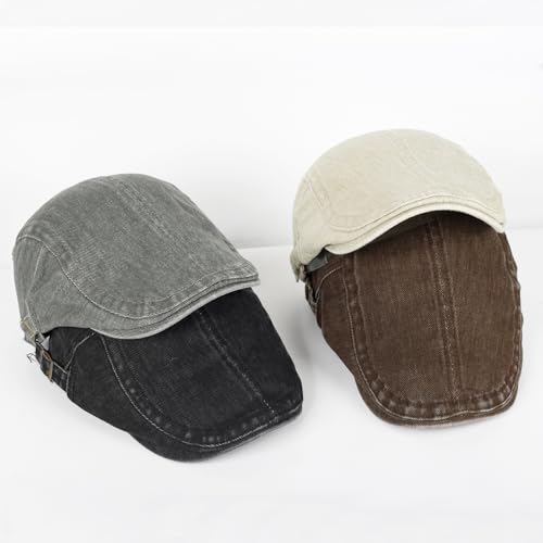 Image of 3Pcs Men's Newsboy Caps Cotton Cooling Hat Adjustable Flat Cap for Men
