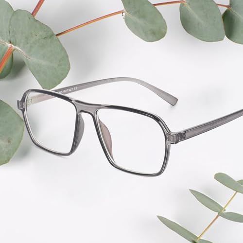 Image of Peter Jones Grey Square Unisex Medium Sleek Optical Frame with Anti Glare Lenses (AG216GT)