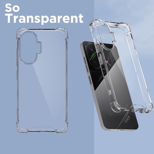 Image of Pikkme Back Cover for Poco F7 5G PC + TPU Clear Transparent Raised Edges Shockproof Protective Phone Bumper Case(Transparent)