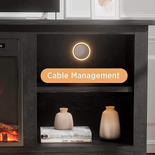 Furniwell Classic 4 Cubby Tv Stand With Fireplace For Tvs Up To 65 Inches, Farmhouse Wood Electric Fireplace Tv Console, Mid Century Modern Entertainment Center For Living Room Bedroom (Black) #TOP2