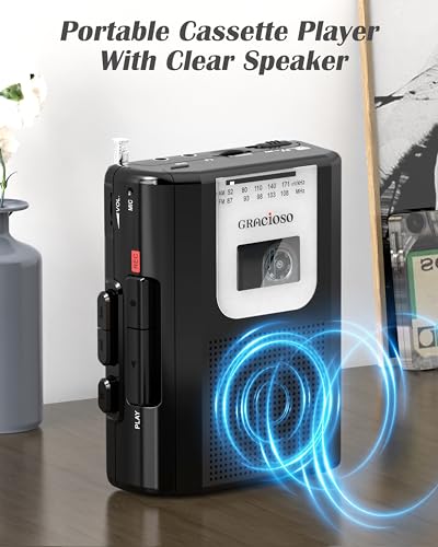 Image of Portable Cassette Recorder-Cassette Tape Player with AM FM Radio-Compact Tape Player with 3.5mm Earphone & Microphone Jack-2AA Battery Power-Tape Recorder for Home