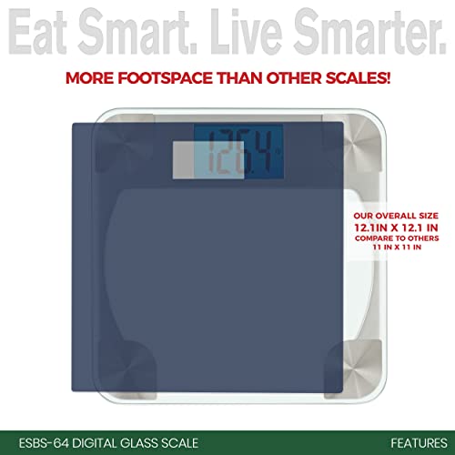 Eat Smart Digital Bathroom Scale, High Precision, Bath Scale For Body Weight, Durable Tempered Glass, 330 Lb Capacity, Step-On Technology, Clear #TOP3