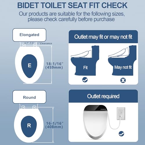 Combier Bidet Toilet Seat with Heated Warm Water & Nozzle Wash, Auto-Dry, Quiet Close Lid, Wireless Remote - Electric Bidet Seat 102S-B(Elongated) - Thumbnail 6
