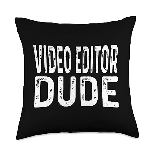 Film Video Editor Gifts for Men Women Work by RJ Video Editor Dude Distressed Throw Pillow, 18x18, Multicolor