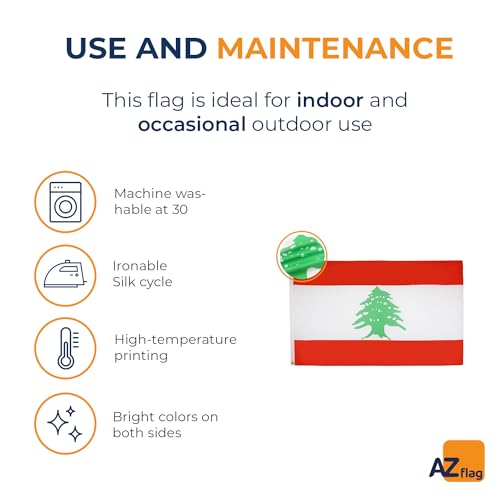 Image of AZ FLAG - Lebanon Flag - Large 5x8 Ft - 100D Polyester Lebanese Big Banner with Two Metal Grommets - Fade Resistant - Vivid Colors - 5' x 8' Feet - 250x150 Cm