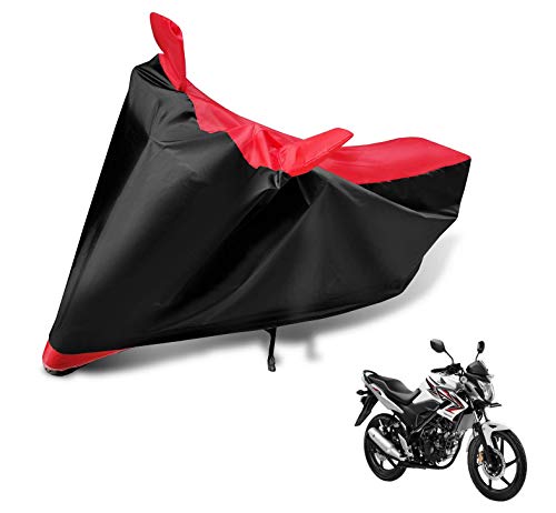 Image of Auto Hub Bike Cover Compatible with CB Unicorn Dazzler with Mirror Pocket, Dustproof, Heat Resistant, Triple Stitched, CB Unicorn Dazzler Bike Cover- Black, Red