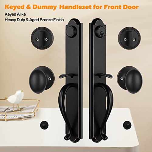 Tmc Double Door Handleset With Knob Handle For Front Door In Aged Bronze (Keyed Entry Handle And Dummy Hanleset),Mdhst201810B-Kb-Double #TOP6