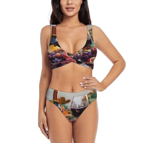 Maillot de bain 2 pièces anti-frottement à imprimé bois et fruits pour femmes
