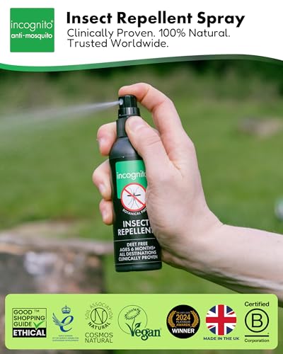 Incognito Insektenschutzspray 100 ml - Natürlich DEET-frei, schützt vor einer Vielzahl von stechenden Insekten. Klinisch nachgewiesener Schutz vor Dengue-übertragenden Mücken, organischer Mückenschutz