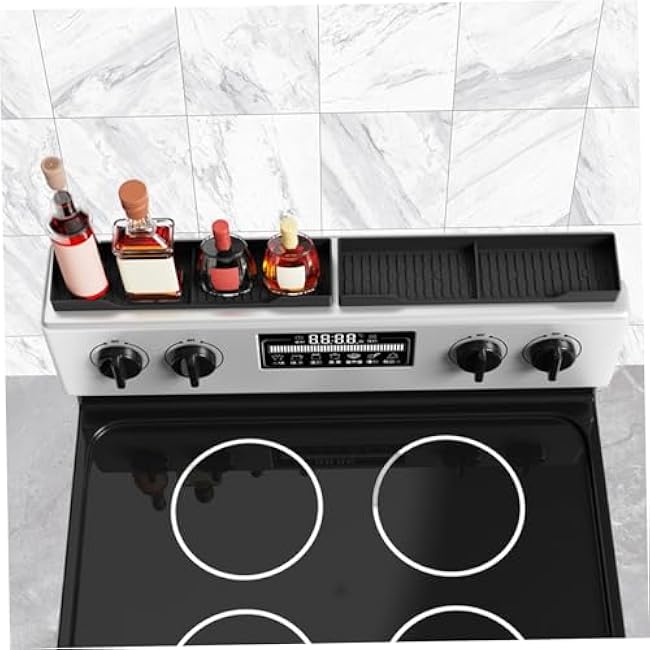 2Pcs Magnetic Stove Top Shelf 15x3.5 Inch Silicone Non-slip Magnetic Stove Top Organizer with Compartment for Home Kitchen Accessories, Black