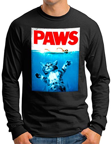 T-shirt chat manches longues homme coton noir humour taille XL