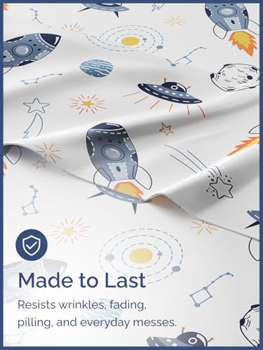 Image of Kids Queen Space Rockets Bed Sheets - 4 Piece Kids Space Rockets Sheet Set | Space Rockets Themed Bedding, Ultra-Soft, Cute & Cozy, Breathable & Machine Washable, Bed Set for Boys, Girls & Teens, Comfy