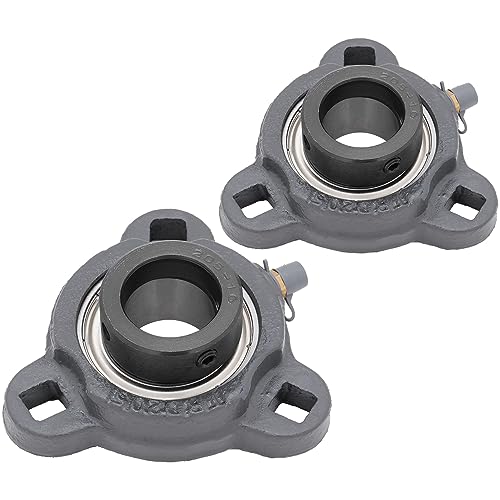 [2-Pack] SATRD205-16 - 3-Bolt Flange-Mount Ball Bearing Unit, Insert Bearing SA205-16, Cast Iron Housing TRD205, Bore Shaft 1 in (25.4 mm), Set Screw Locking, 2.047 in (52 mm) OD, Eccentric Collar