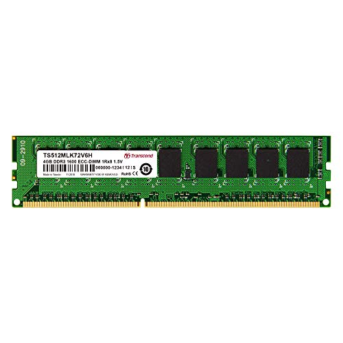 Transcend TS512MLK72V6H - Memoria RAM de 4 GB (240 Pin DIMM, DDR3 SDRAM, 1600 MHz, ECC)