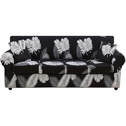 LANSHENG Printed 4 Seater Stretch Sofa Cover Floral Pattern Couch Covers with 3 Separate Cushion Covers Washable Sofa Furniture Protector Covers (Oversized, 4 Seater) Cover