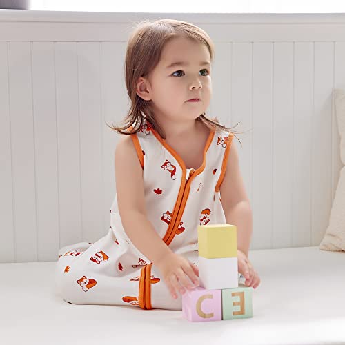 Image of DaysU Baby Sleep Sack 6-12 Months, 100% Cotton, Unisex Wearable Blanket 2-Way Zipper TOG 0.5, Breathable Lightweight Sleeping Bag 2 Pack, Fox, Medium