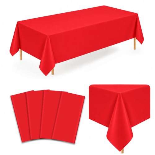 Image of WNINK 4 Pack Red Plastic Tablecloths, 54 x 108 Inch Disposable Covers