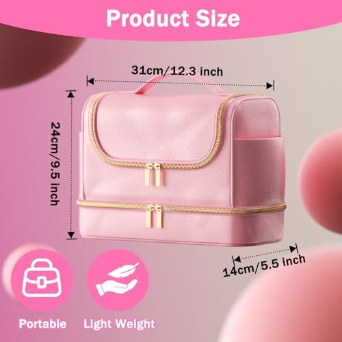 Double Layers Travel Case for Dyson Airwrap Large Capacity PU Leather Shark Flexstyle Case Portable Hanging Storage Bag for Airwrap Styler Attachments, Hook, Dry and Wet Section(Pink) - Image 7