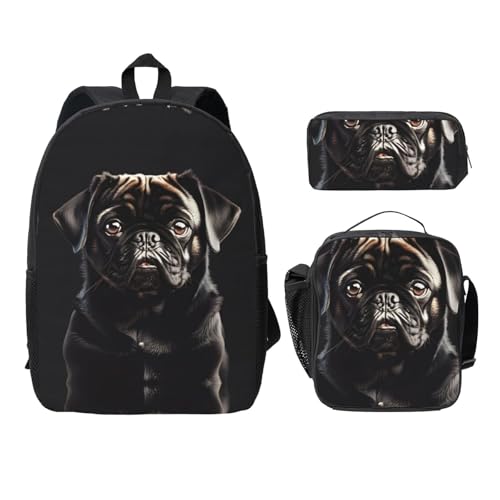 Sac à dos carlin noir EdWal cartable scolaire léger avec trousse et sac repas