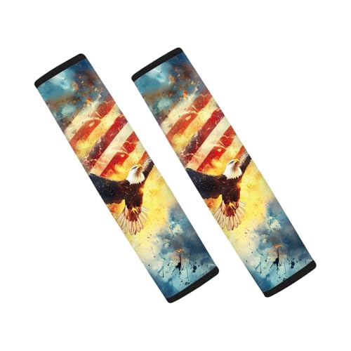 Image of AFPANQZ 4th of July Eagle Flag 2 Pack Car Seat Belt Pads Covers Harness Universal Fit Cute Safety Seatbelt Comfortable Pads Cushion for Adults Kids Non-Slip Shoulder Straps